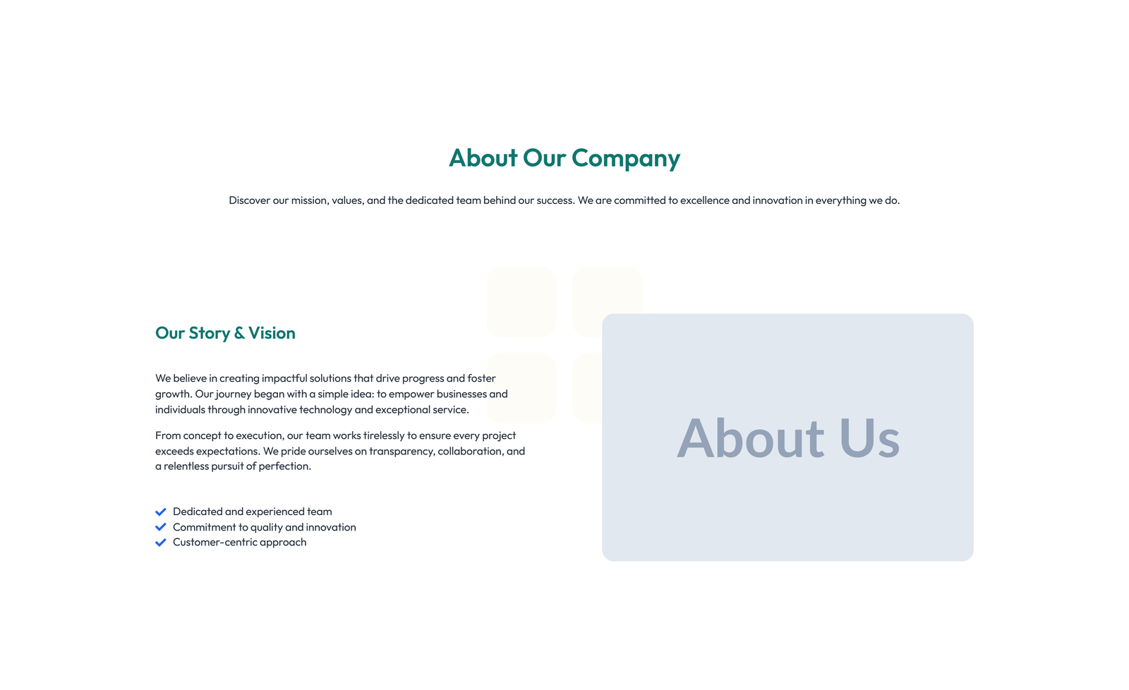 Centered About with Image, Counter Stats Row 4 - Elementor component