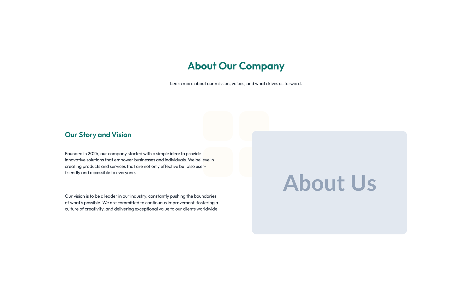Centered About with Image, Counter Stats Row 5 - Elementor component