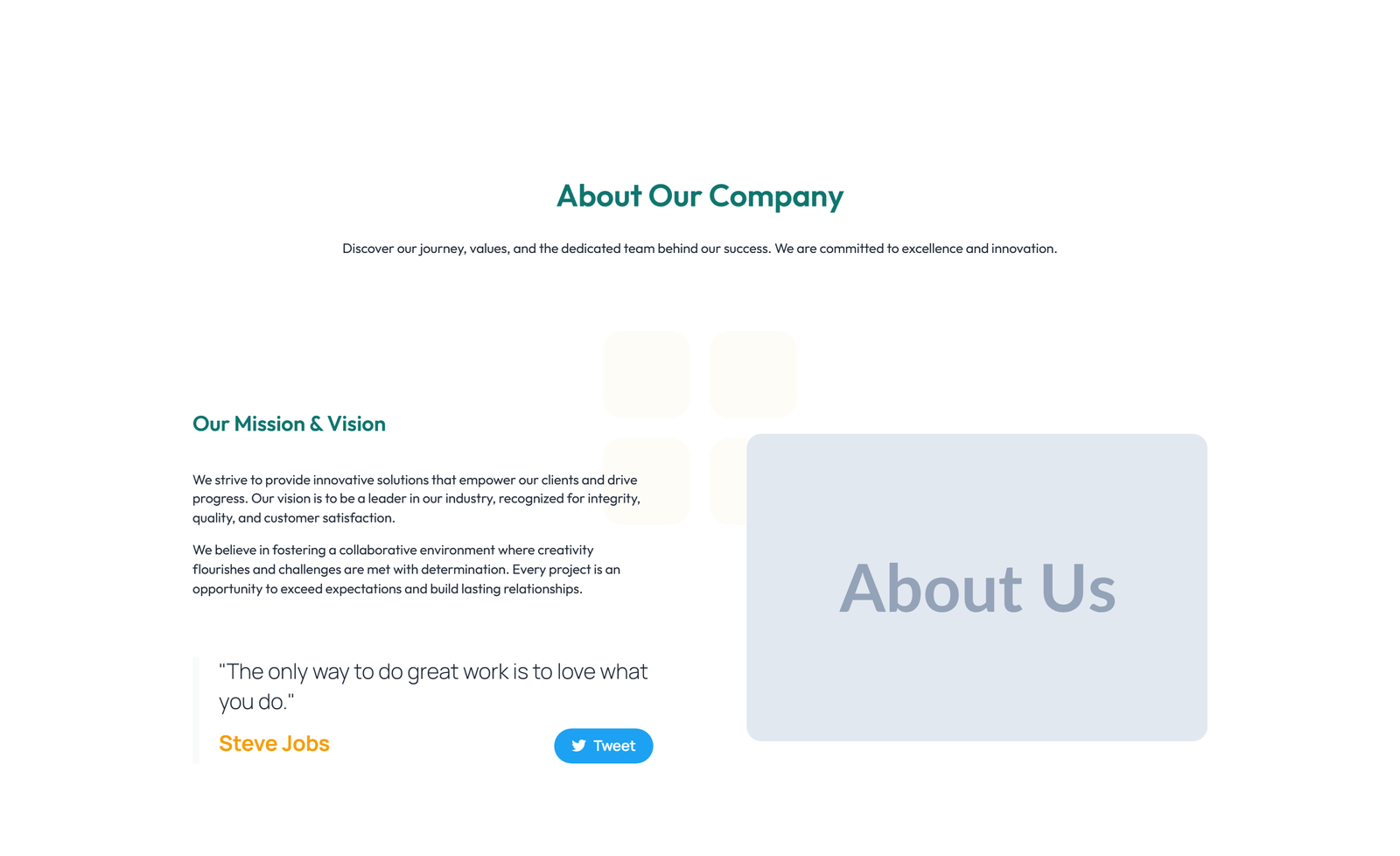 Centered About with Image, Counter Stats Row 6 - Elementor component