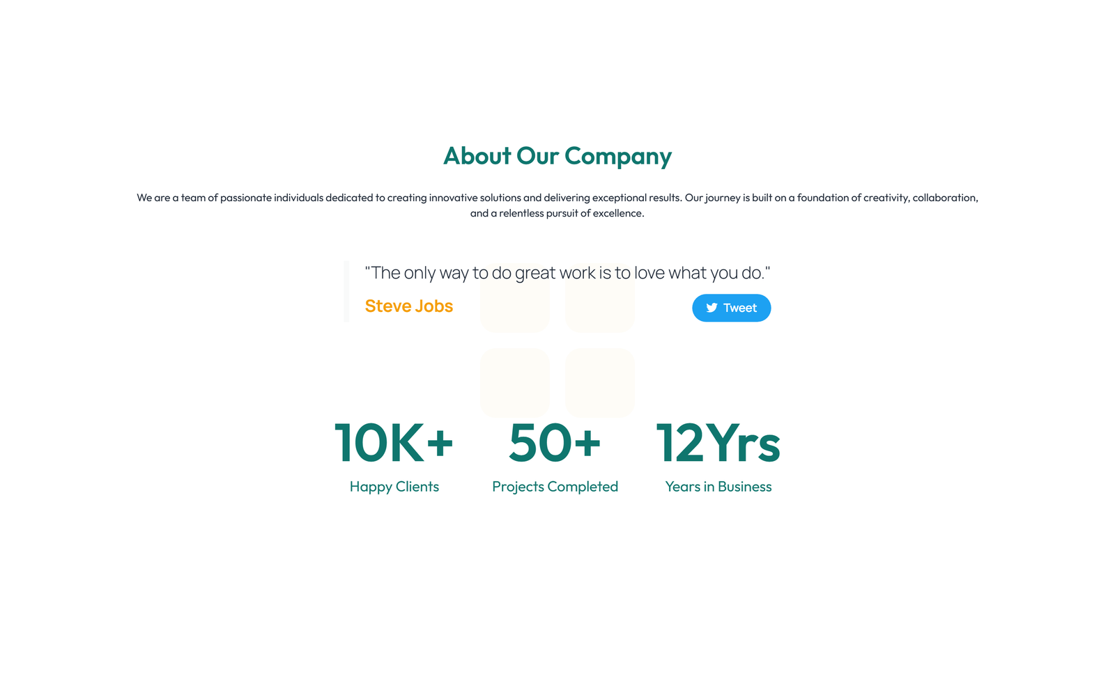 Screenshot of Centered About with Image, Counter Stats Row 24 - Elementor About Sections component