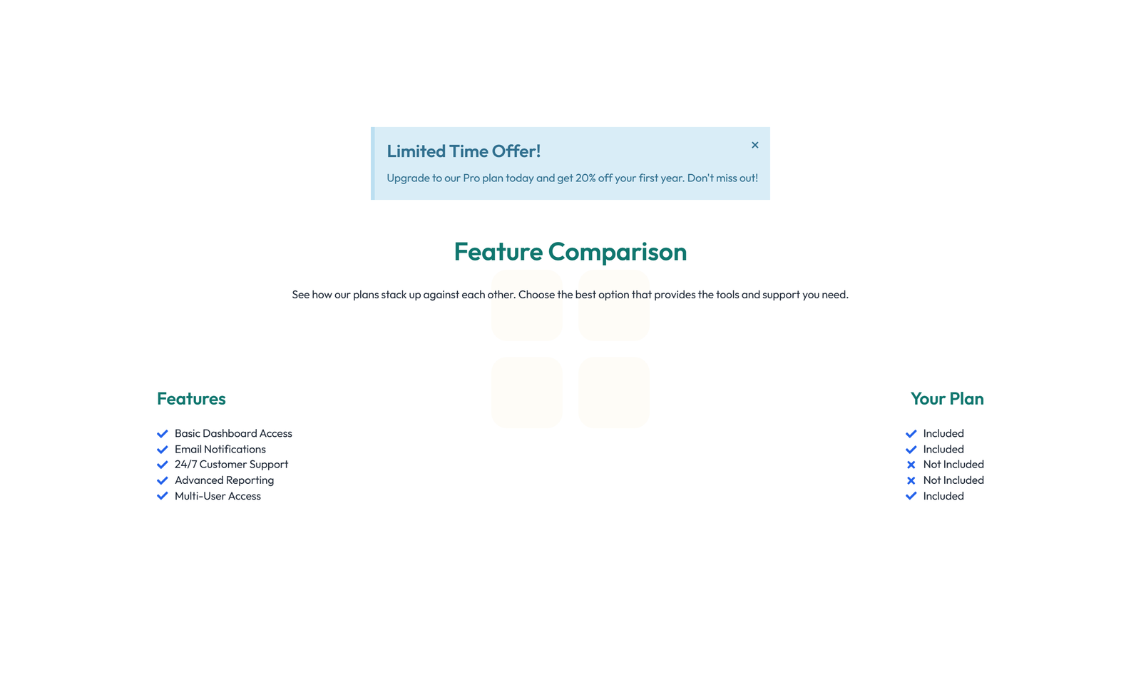 Screenshot of Comparison Layout Style 1 4 - Elementor Comparison Tables component