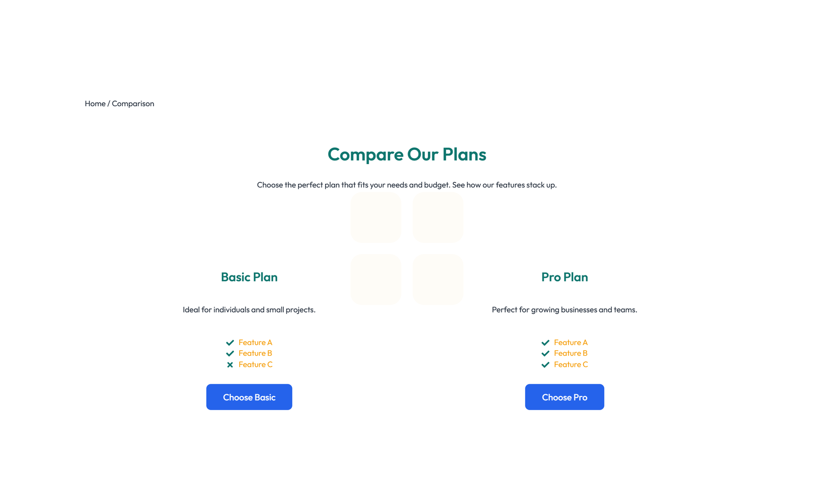 Screenshot of Comparison Layout Style 2 4 - Elementor Comparison Tables component