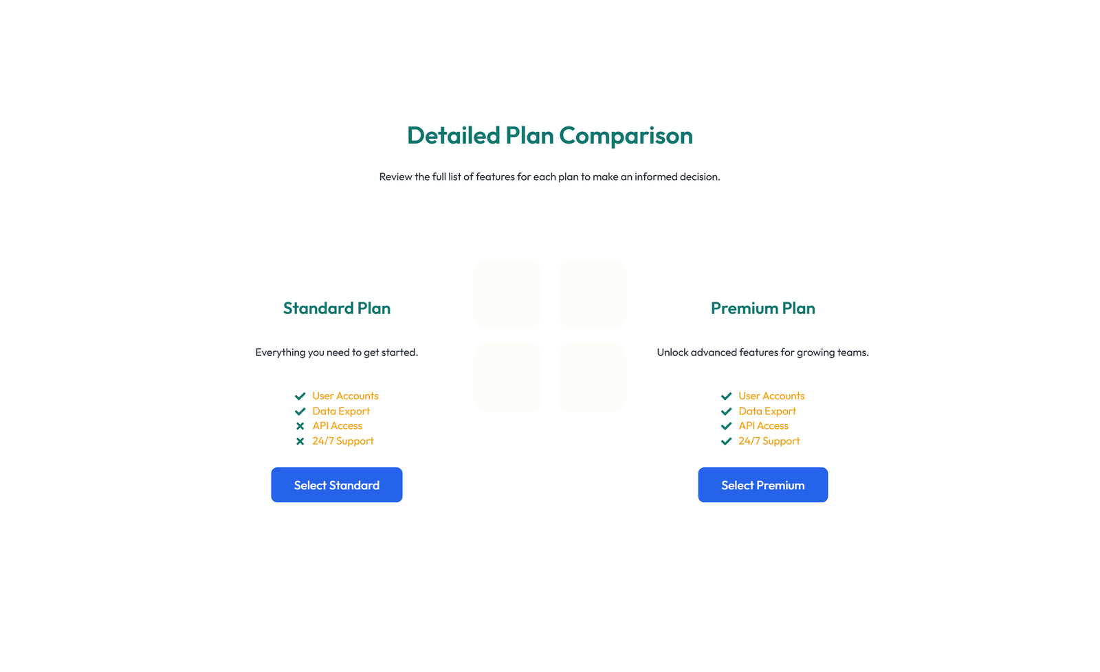 Screenshot of Comparison Layout Style 4 4 - Elementor Comparison Tables component