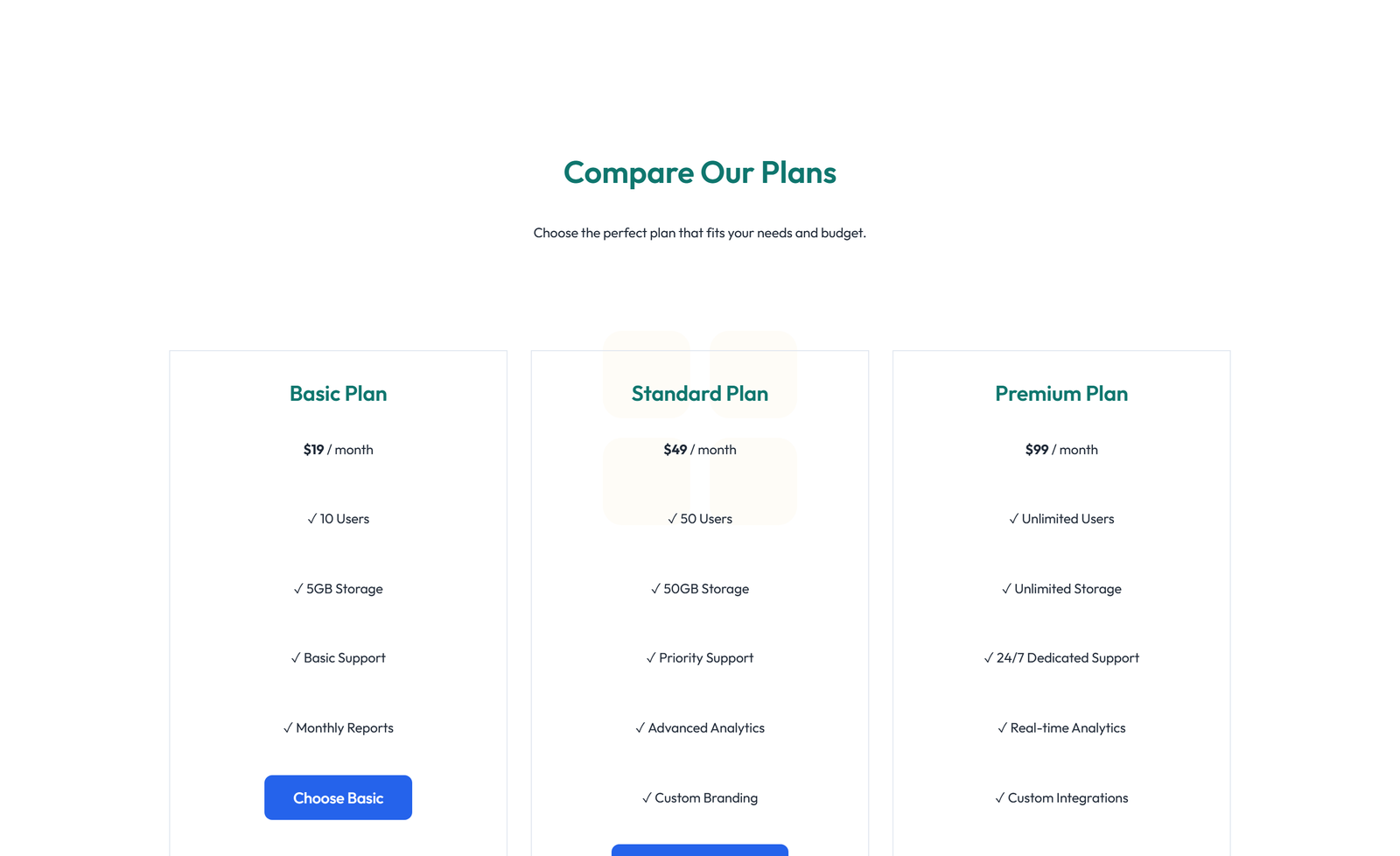 Screenshot of Comparison Layout Style 4 6 - Elementor Comparison Tables component