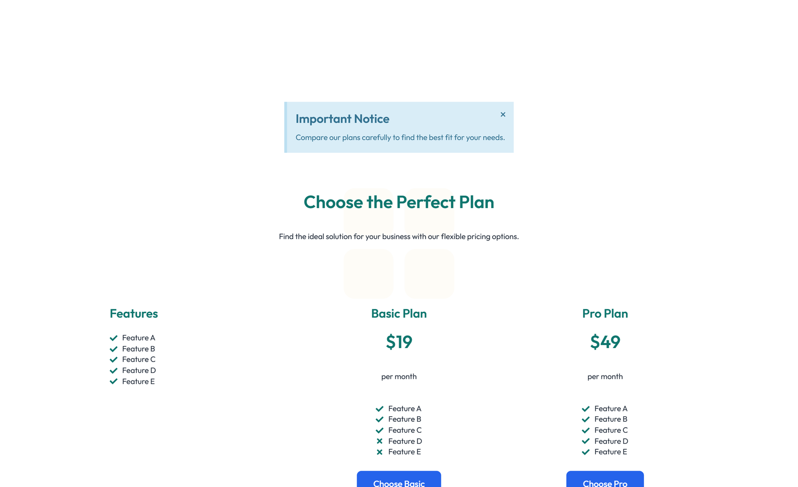 Screenshot of Comparison Layout Style 5 7 - Elementor Comparison Tables component