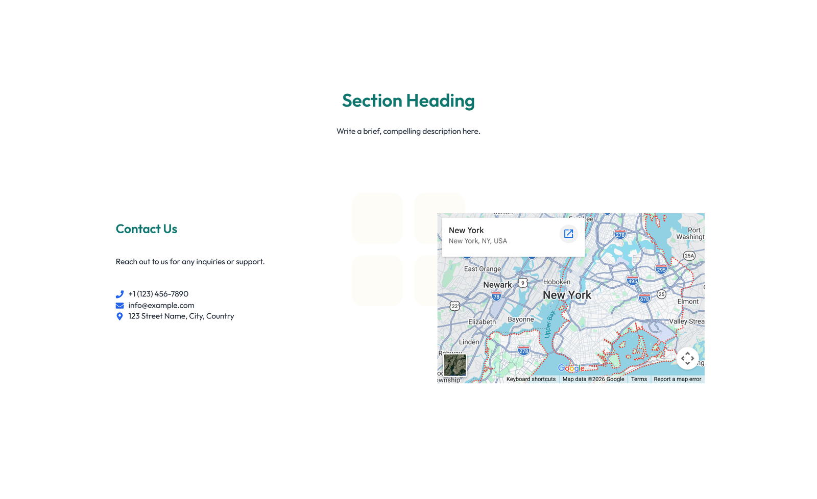 Centered Contact with Form, Info Below 2 - Elementor component