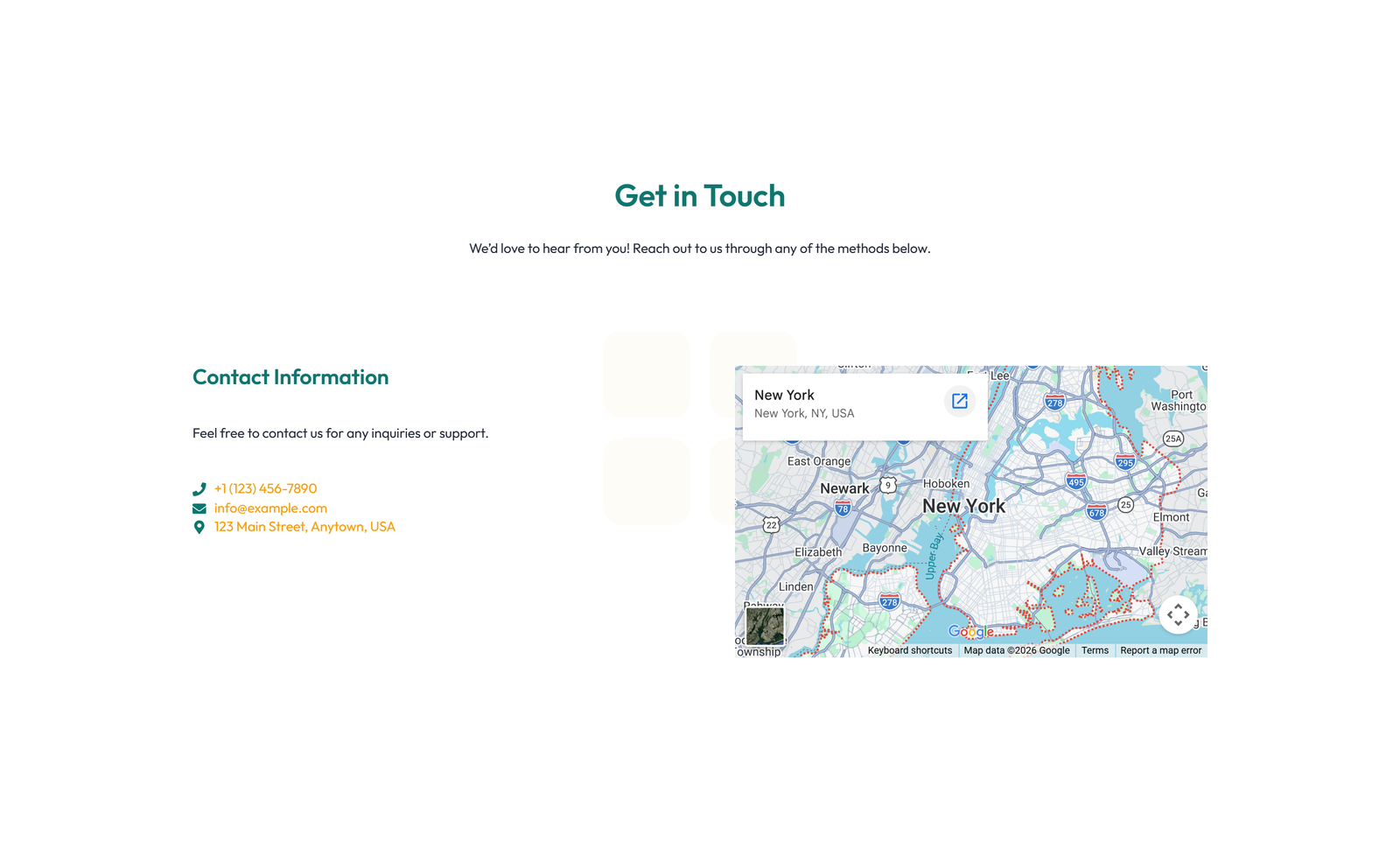 Split Contact with Info and Social Left and Map Right 3 - Elementor component