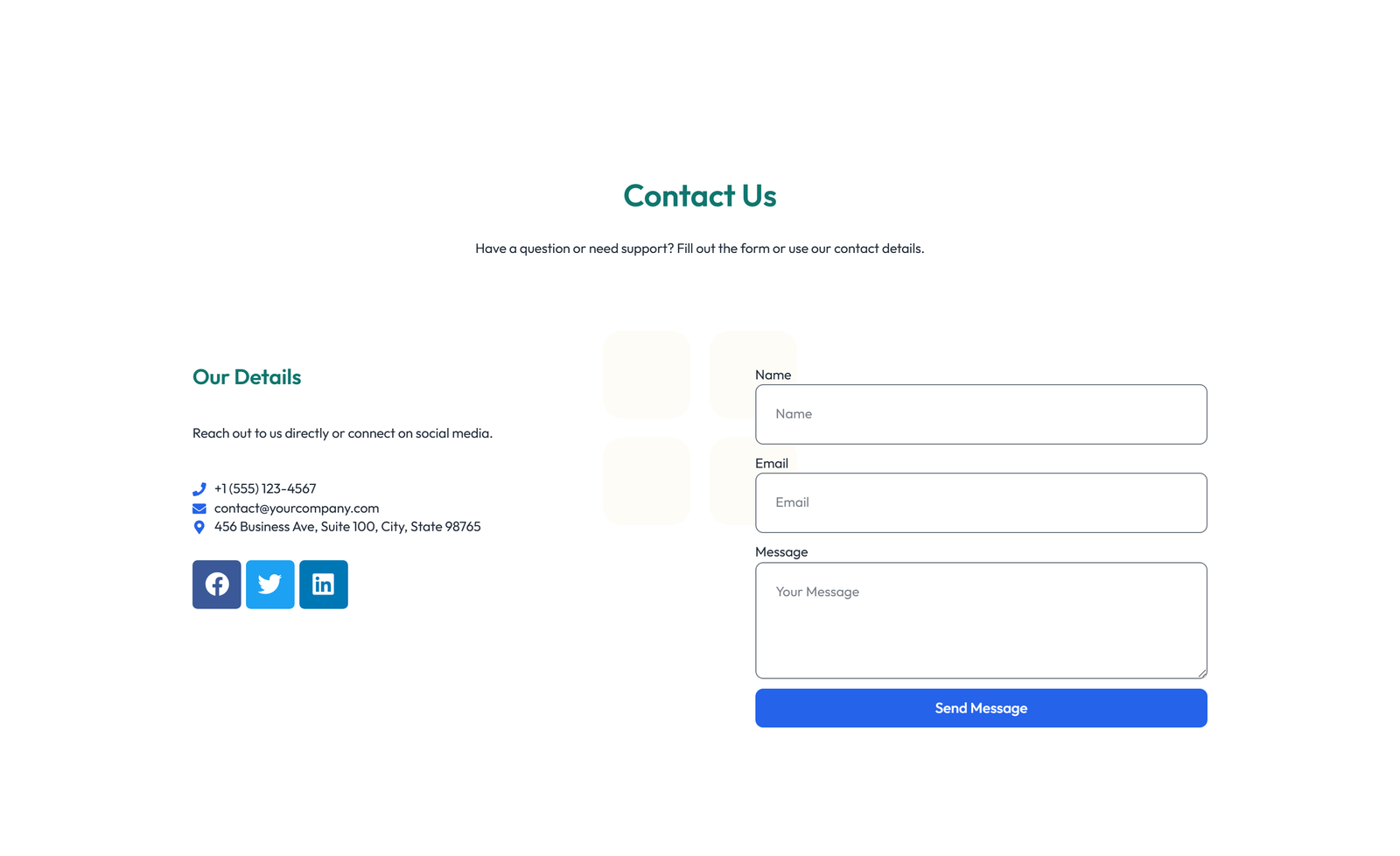 Screenshot of Split Contact with Info Left and Image Right 4 - Elementor Contact Sections component