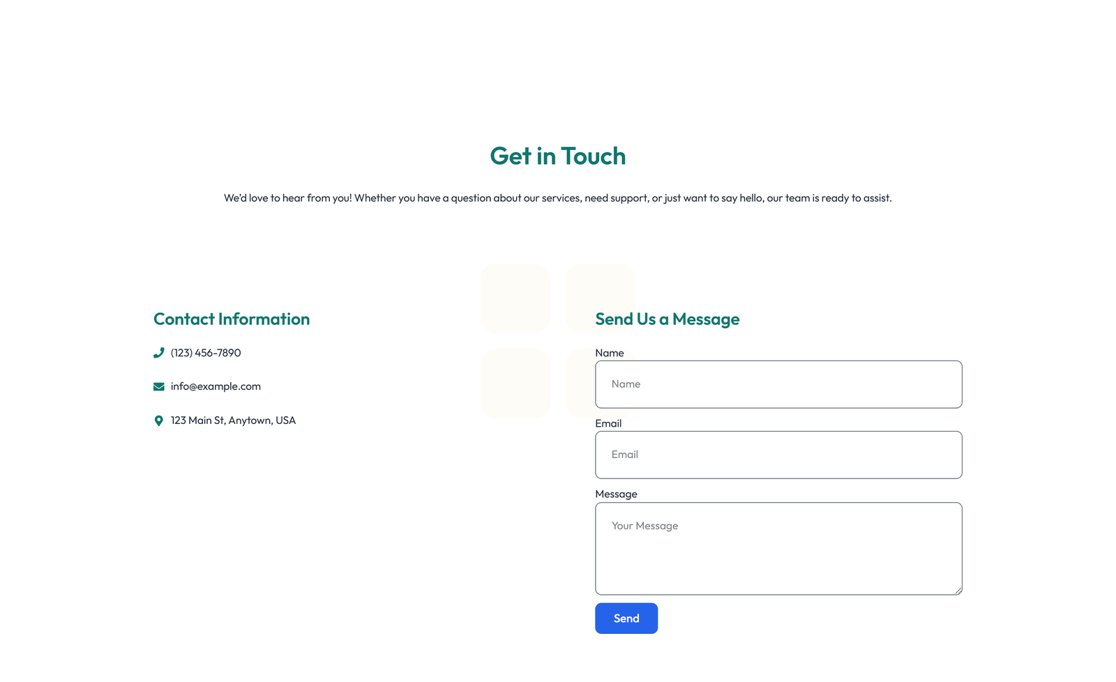 Screenshot of Split Contact with Info Left and Image Right 6 - Elementor Contact Sections component