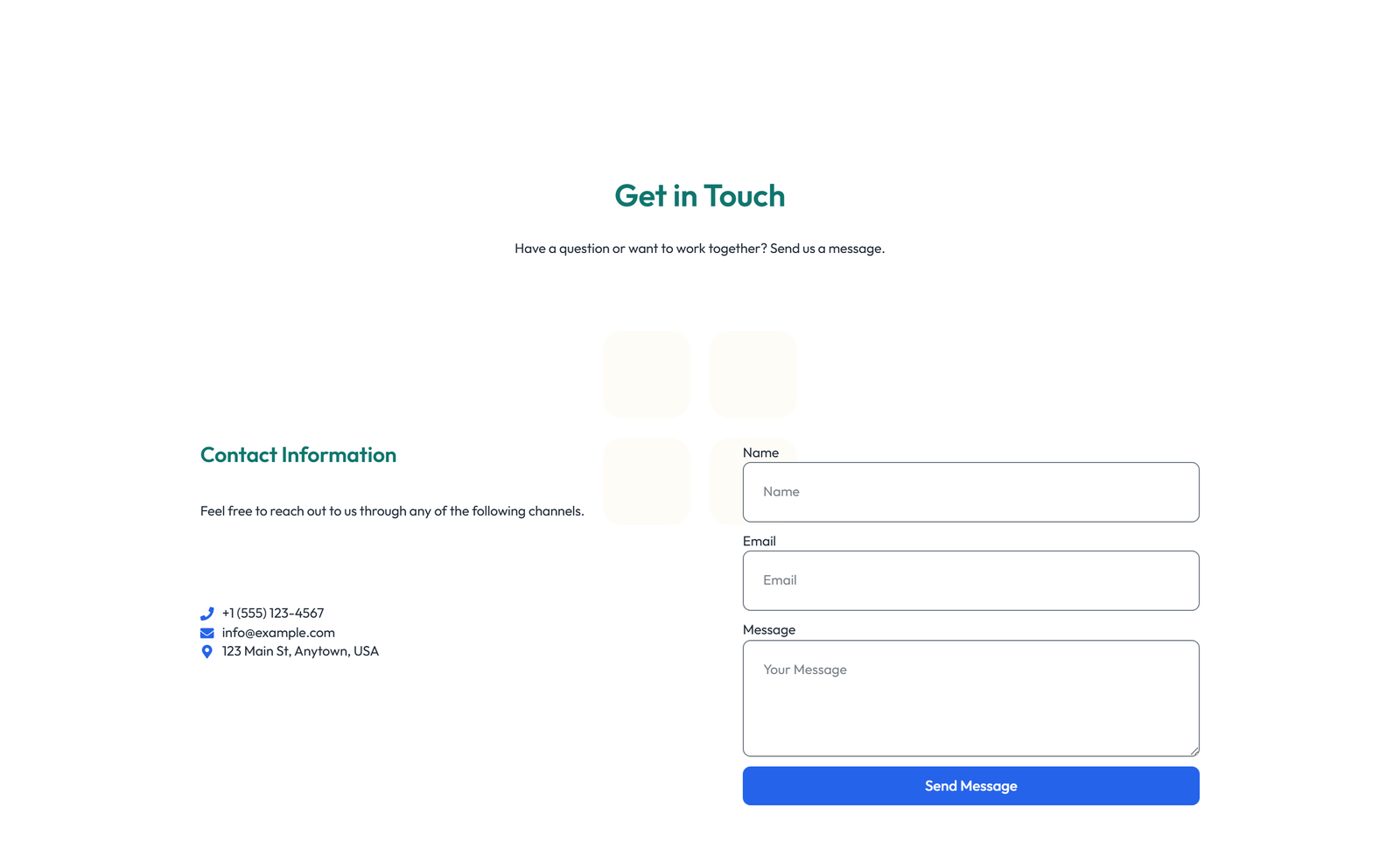 Screenshot of Centered Contact with Form, Info Below 9 - Elementor Contact Sections component