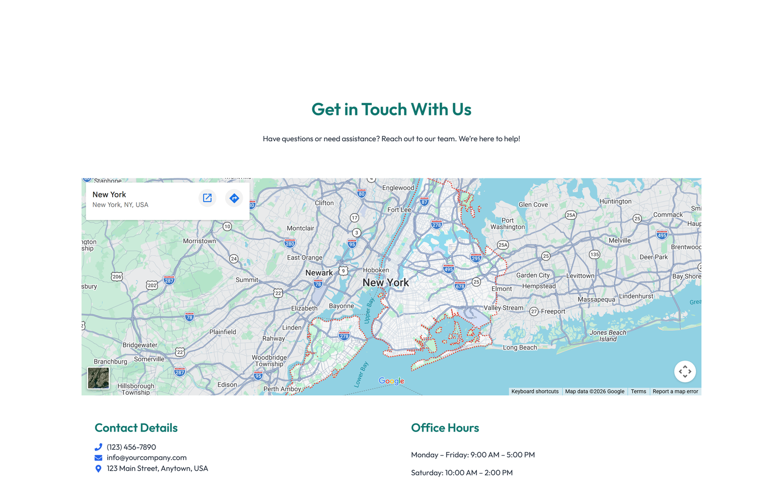 Centered Contact with Form, Info Below 12 - Elementor component