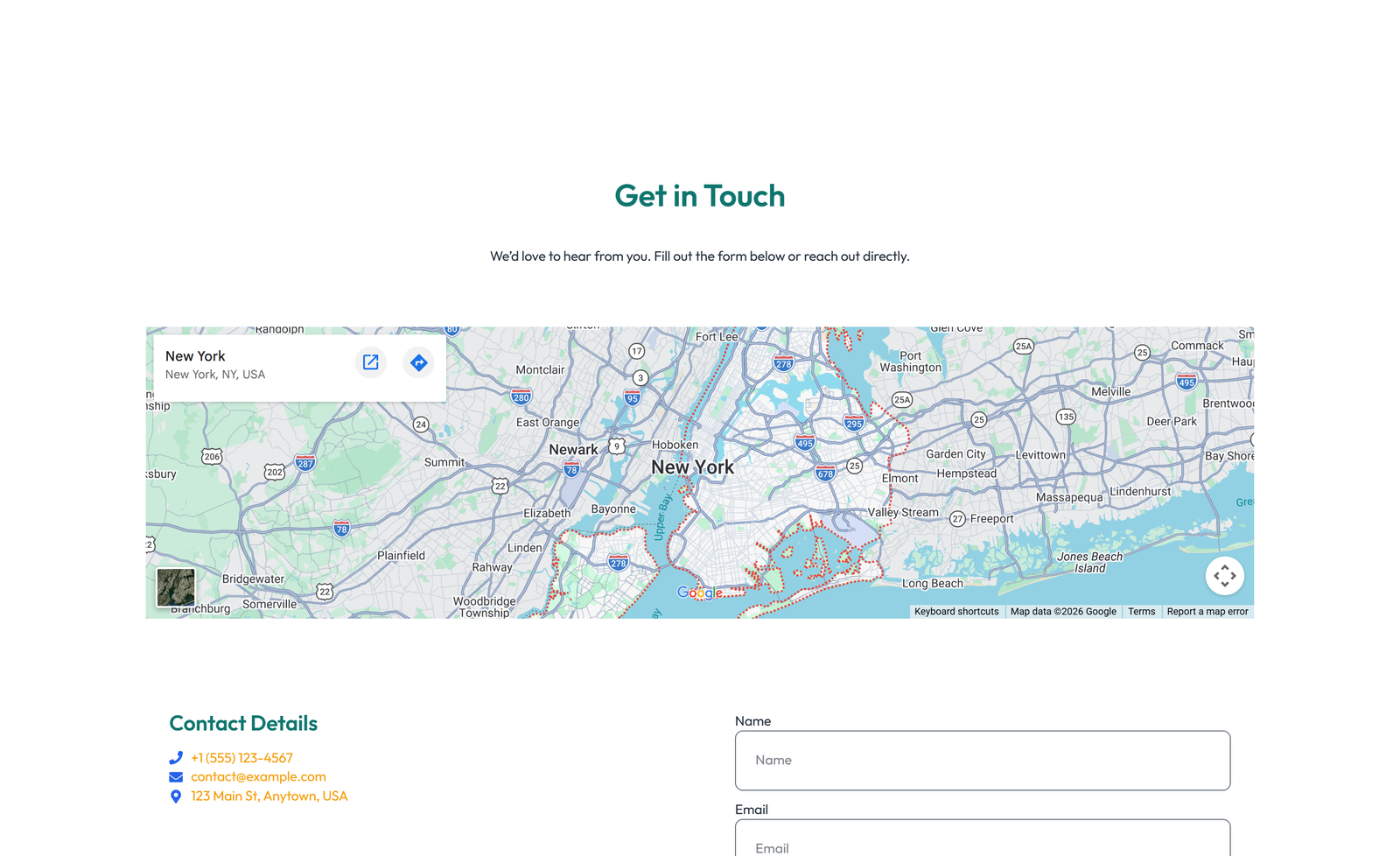 Split Contact with Info and Social Left and Map Right 13 - Elementor component