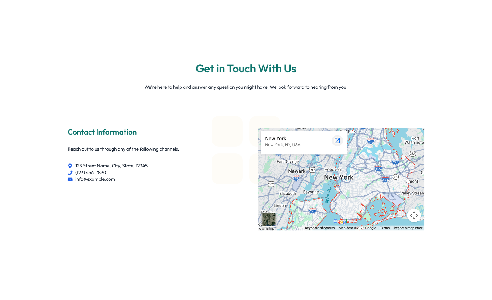 Centered Contact with Form, Info Below 13 - Elementor component