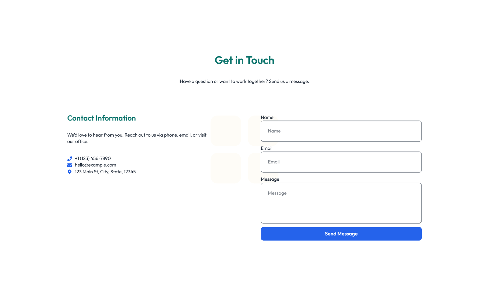 Screenshot of Centered Contact with Form, Info Below 15 - Elementor Contact Sections component