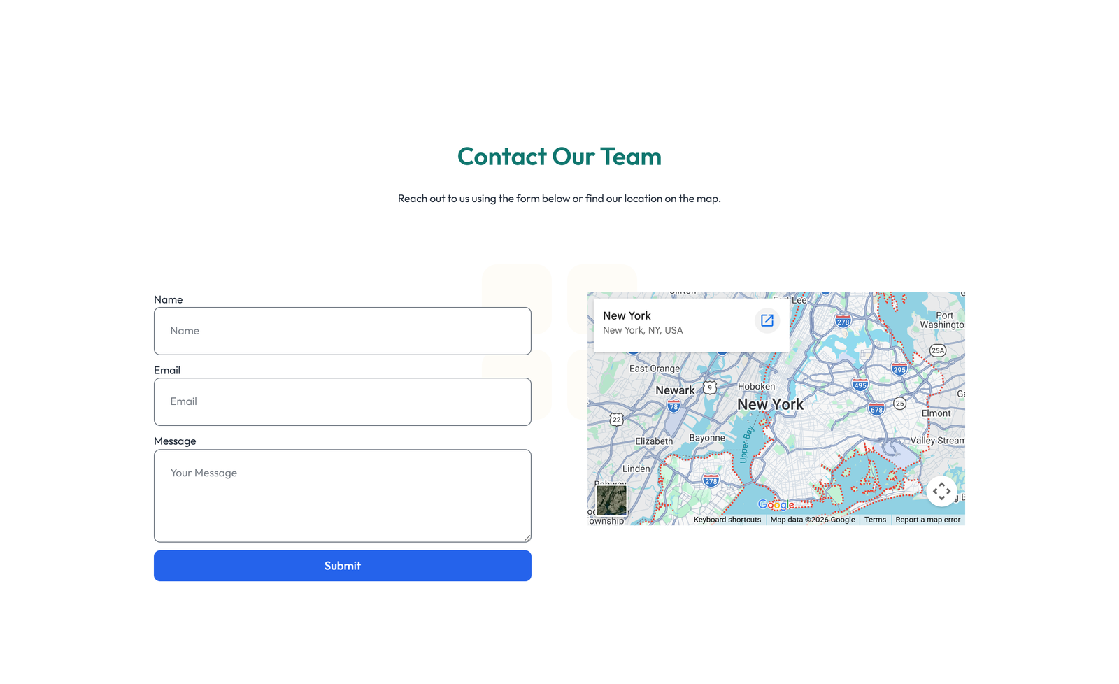Centered Contact with Form, Info Below 19 - Elementor component