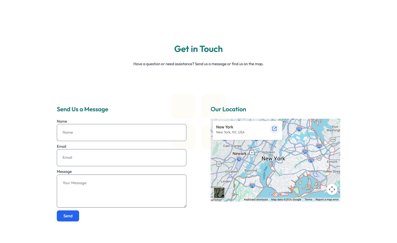 Split Contact with Info and Social Left and Map Right 22 - Elementor component