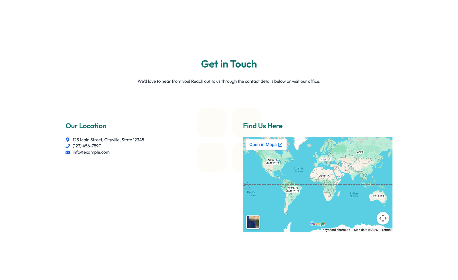 Centered Contact with Form, Info Below 22 - Elementor component