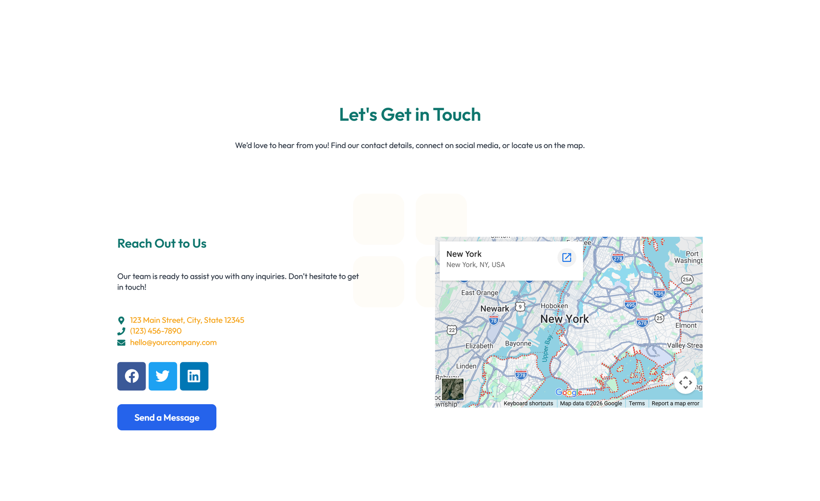 Centered Contact with Form, Info Below 23 - Elementor component