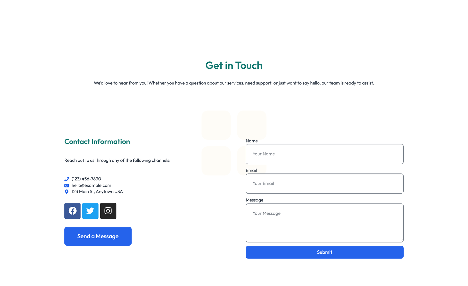 Screenshot of Centered Contact with Form, Info Below 24 - Elementor Contact Sections component