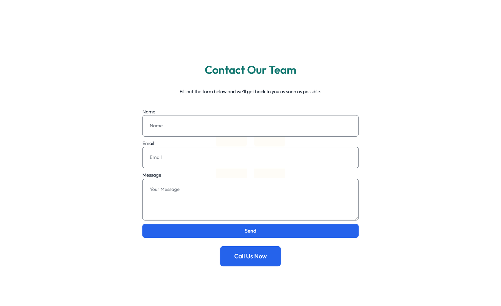 Screenshot of Centered Contact with Form, Info Below 25 - Elementor Contact Sections component