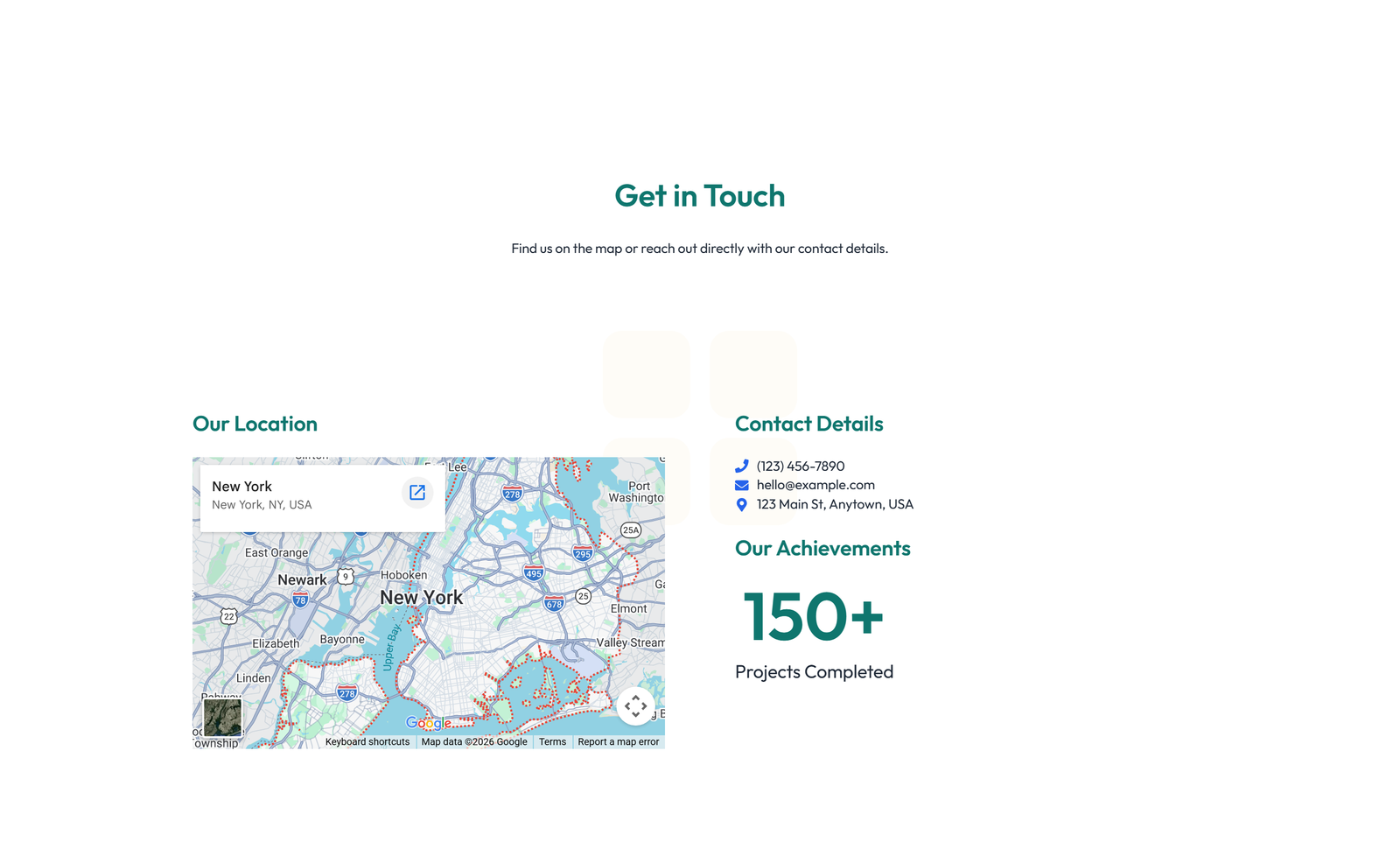 Split Contact with Info and Social Left and Map Right 30 - Elementor component