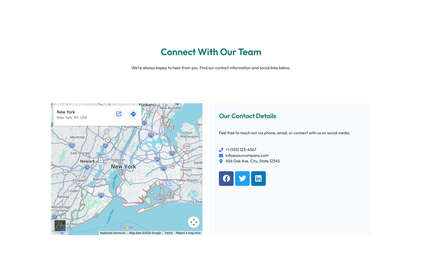 Centered Contact with Form, Info Below 31 - Elementor component