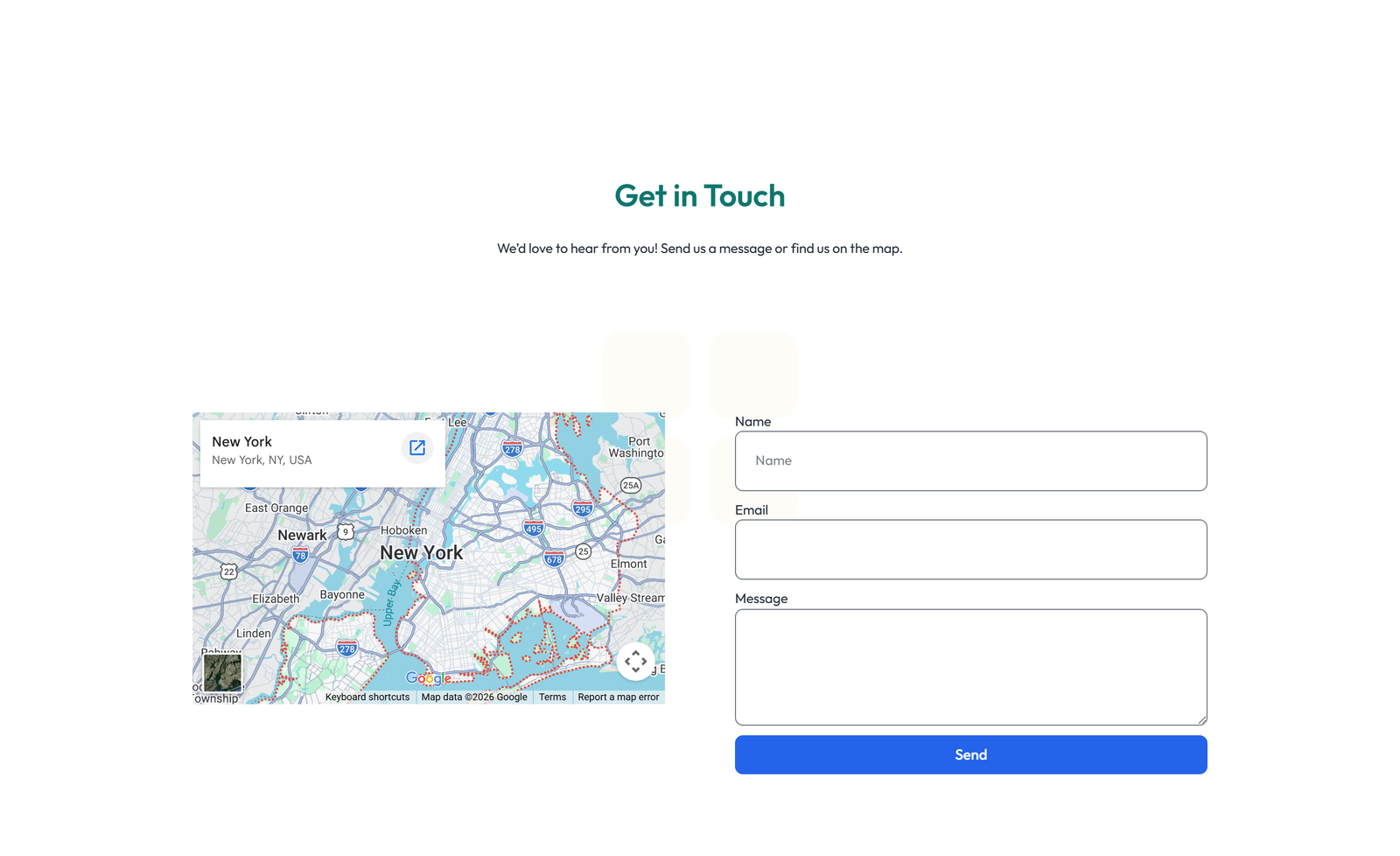 Split Contact with Info and Social Left and Map Right 32 - Elementor component