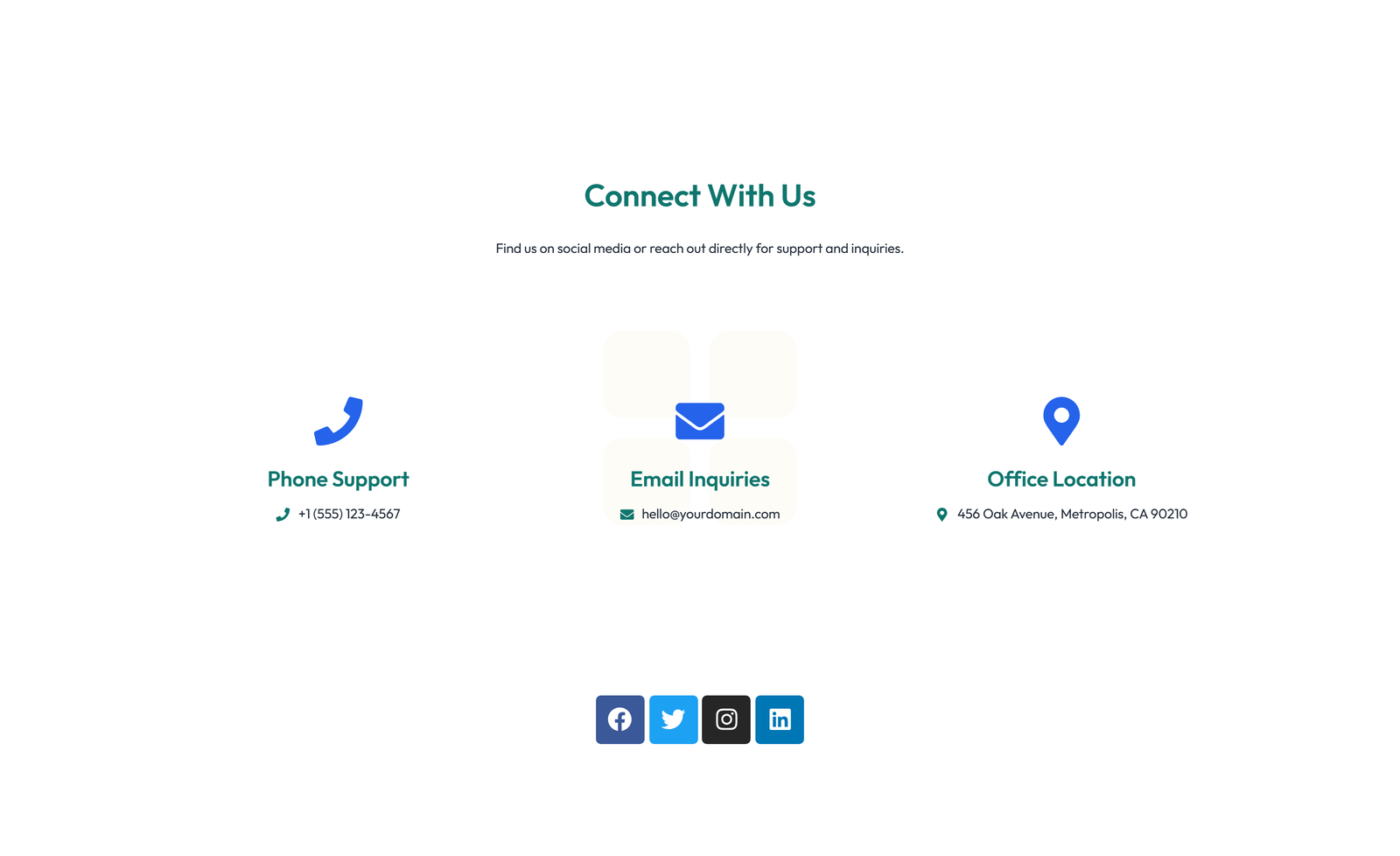 Screenshot of Split Contact with Info and Social Left and Map Right 34 - Elementor Contact Sections component