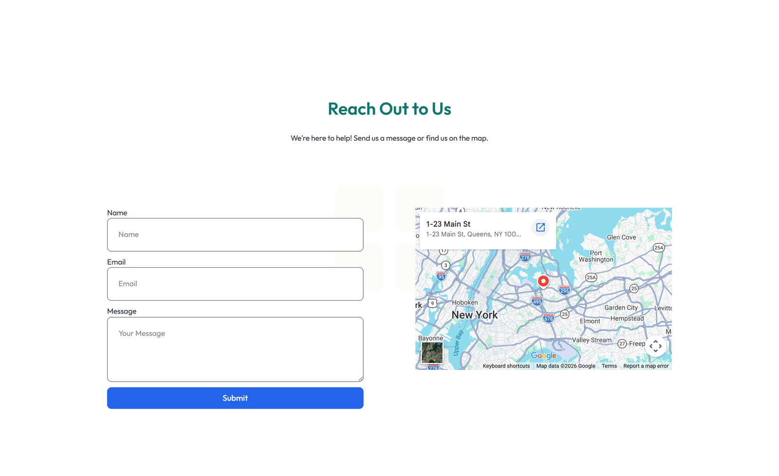 Split Contact with Info and Social Left and Map Right 37 - Elementor component
