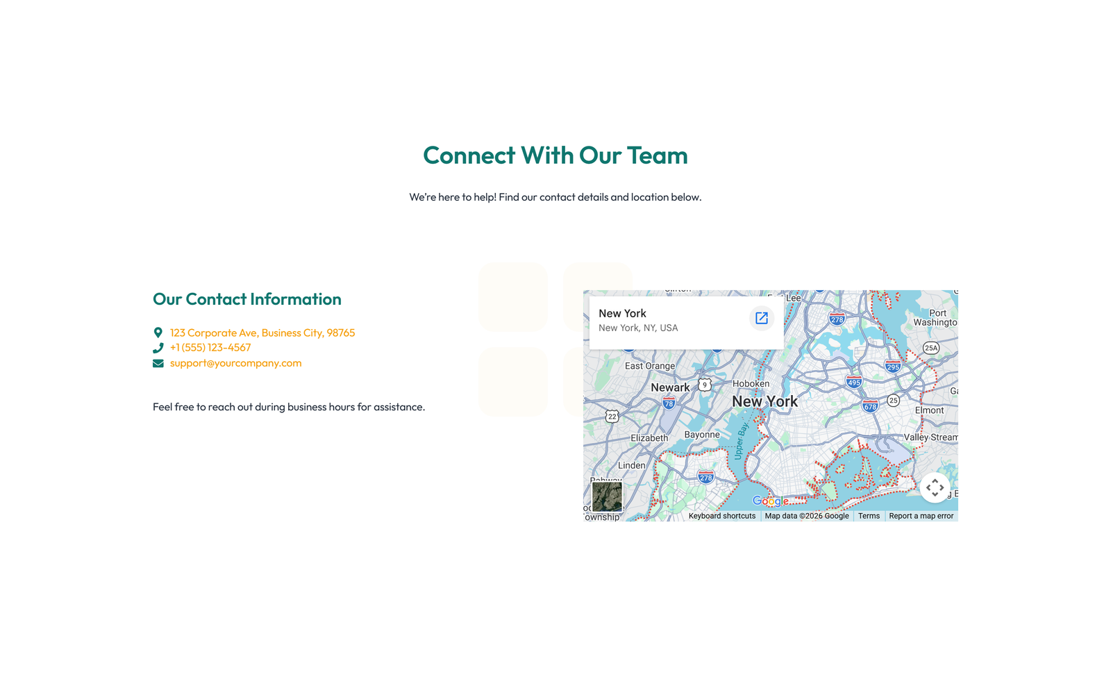 Centered Contact with Form, Info Below 43 - Elementor component