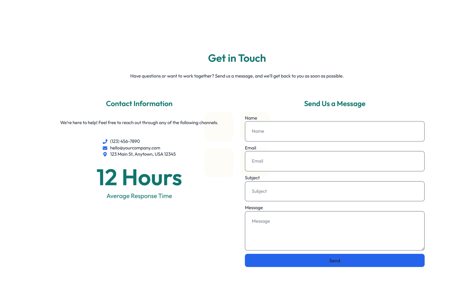 Split Contact with Info Left and Form Right 44 - Elementor component