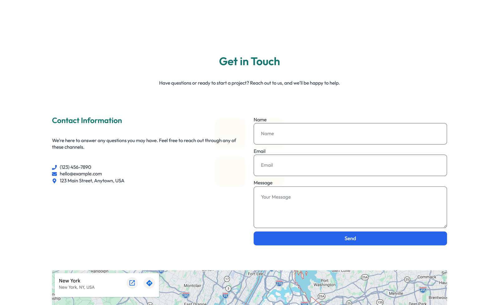 Centered Contact with Form, Info Below 44 - Elementor component