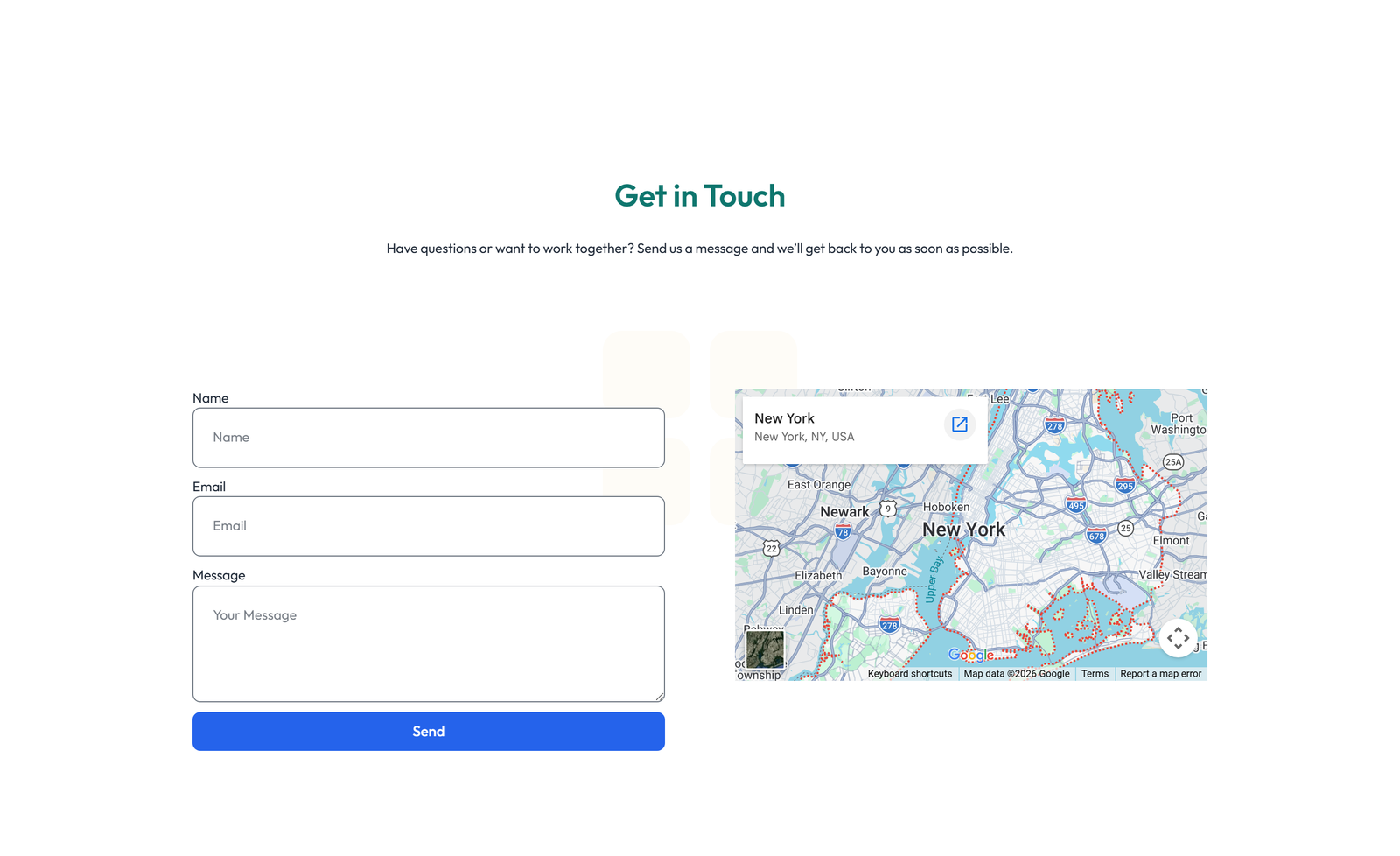 Split Contact with Info and Social Left and Map Right 47 - Elementor component