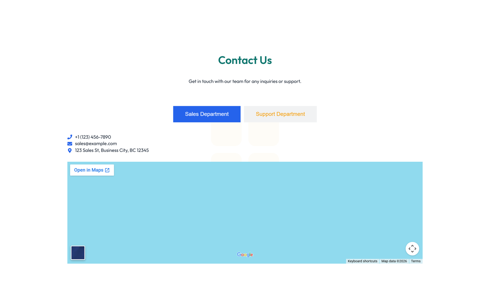 Centered Contact with Form, Info Below 48 - Elementor component
