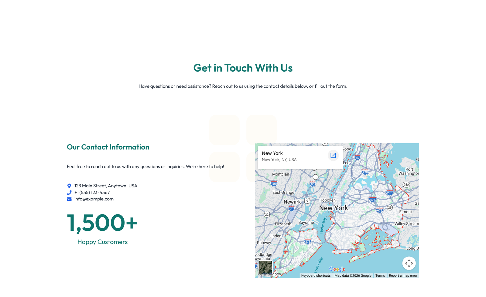 Split Contact with Info and Social Left and Map Right 60 - Elementor component