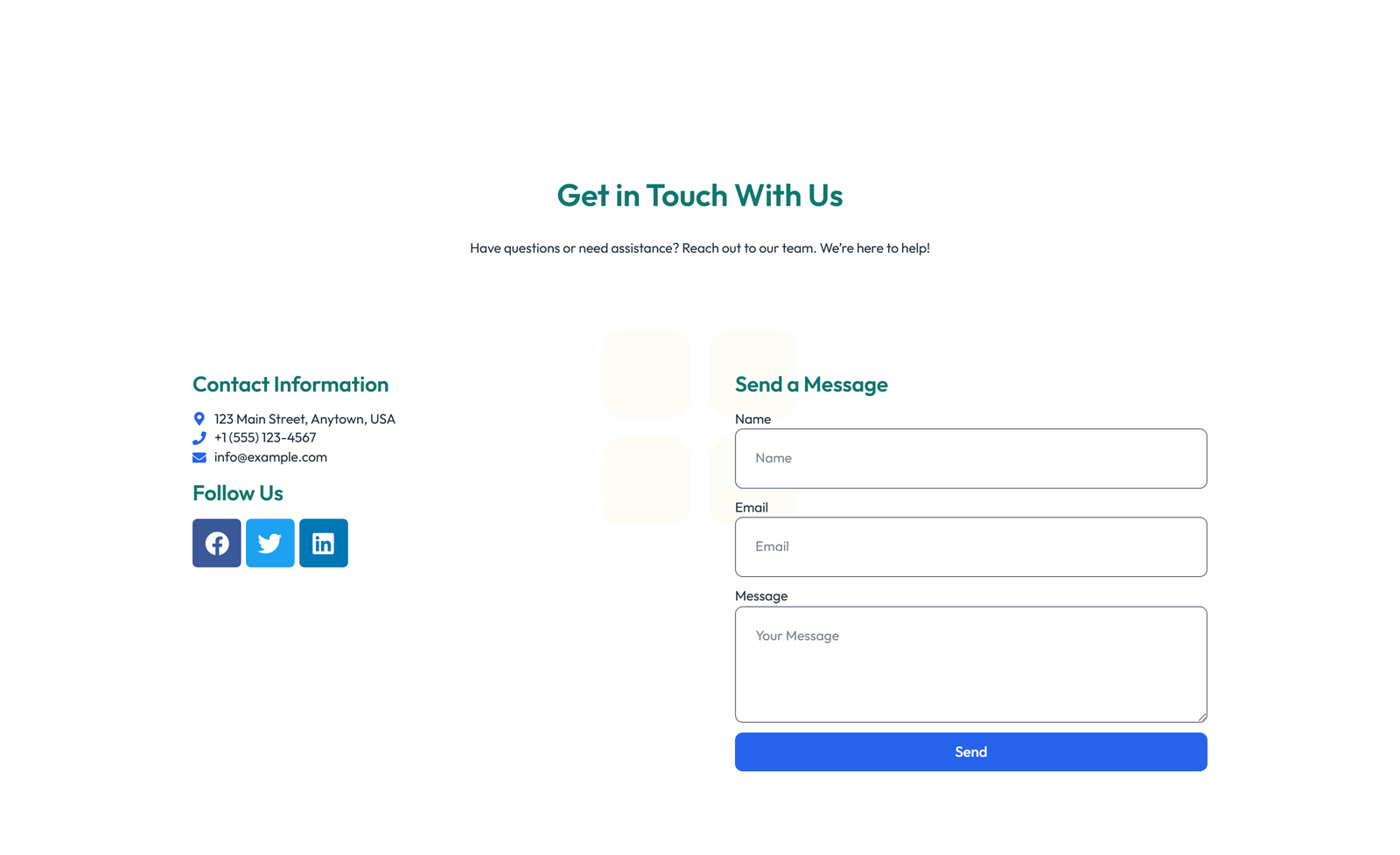 Screenshot of Split Contact with Info Left and Image Right 61 - Elementor Contact Sections component