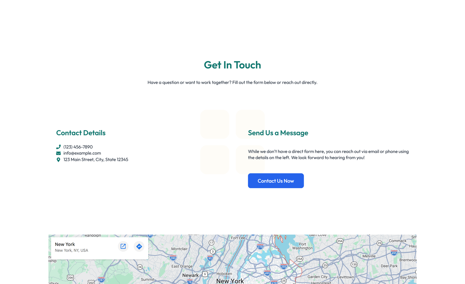 Split Contact with Info and Social Left and Map Right 65 - Elementor component
