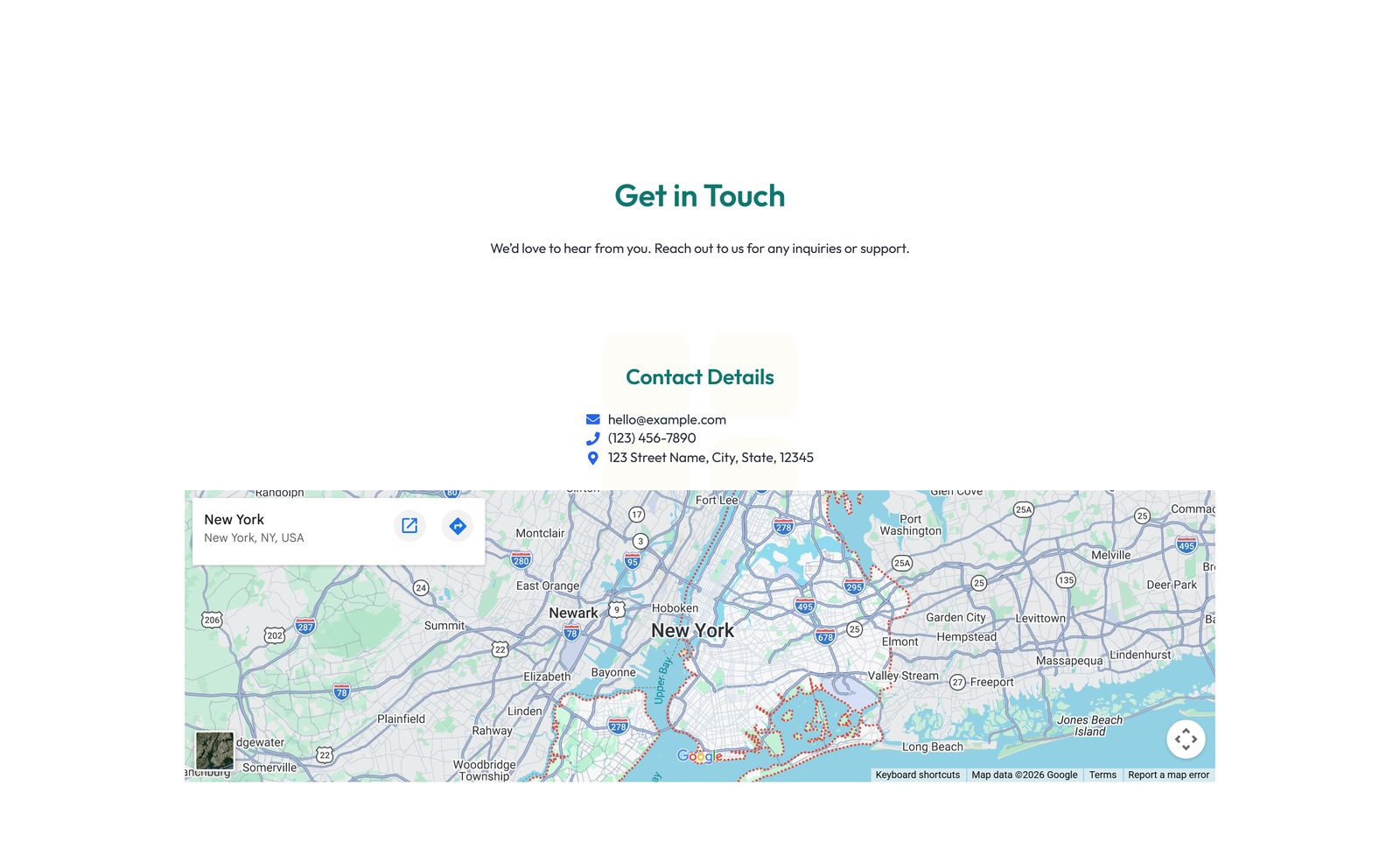 Split Contact with Info and Social Left and Map Right 66 - Elementor component
