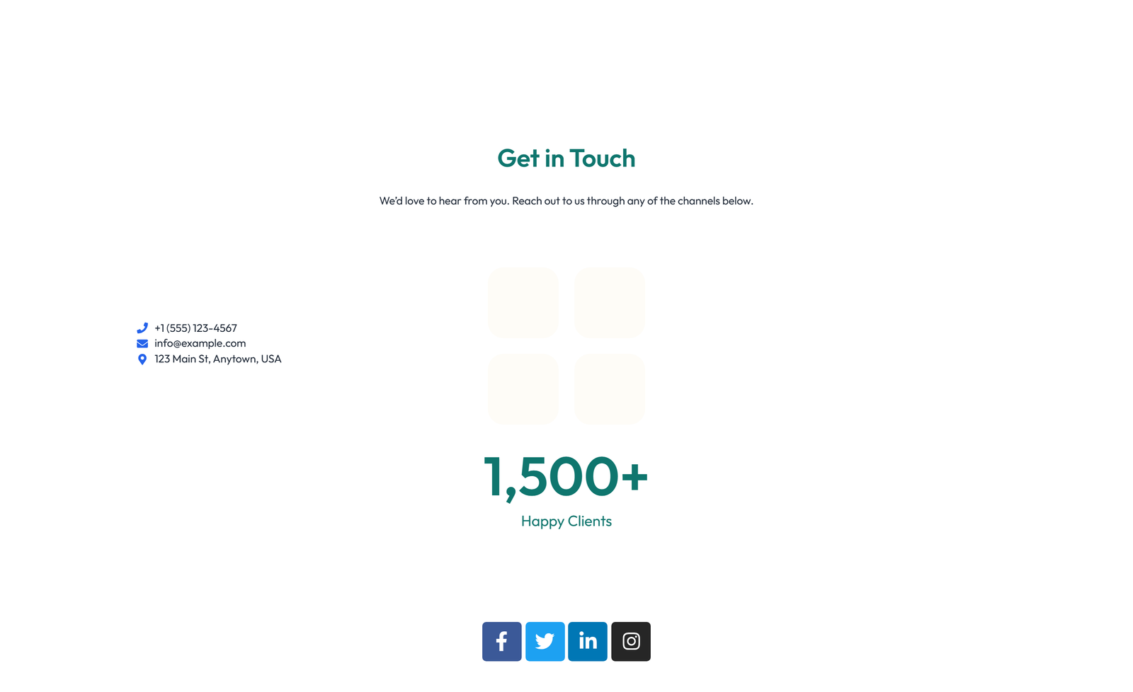 Screenshot of Centered Contact with Form, Info Below 72 - Elementor Contact Sections component