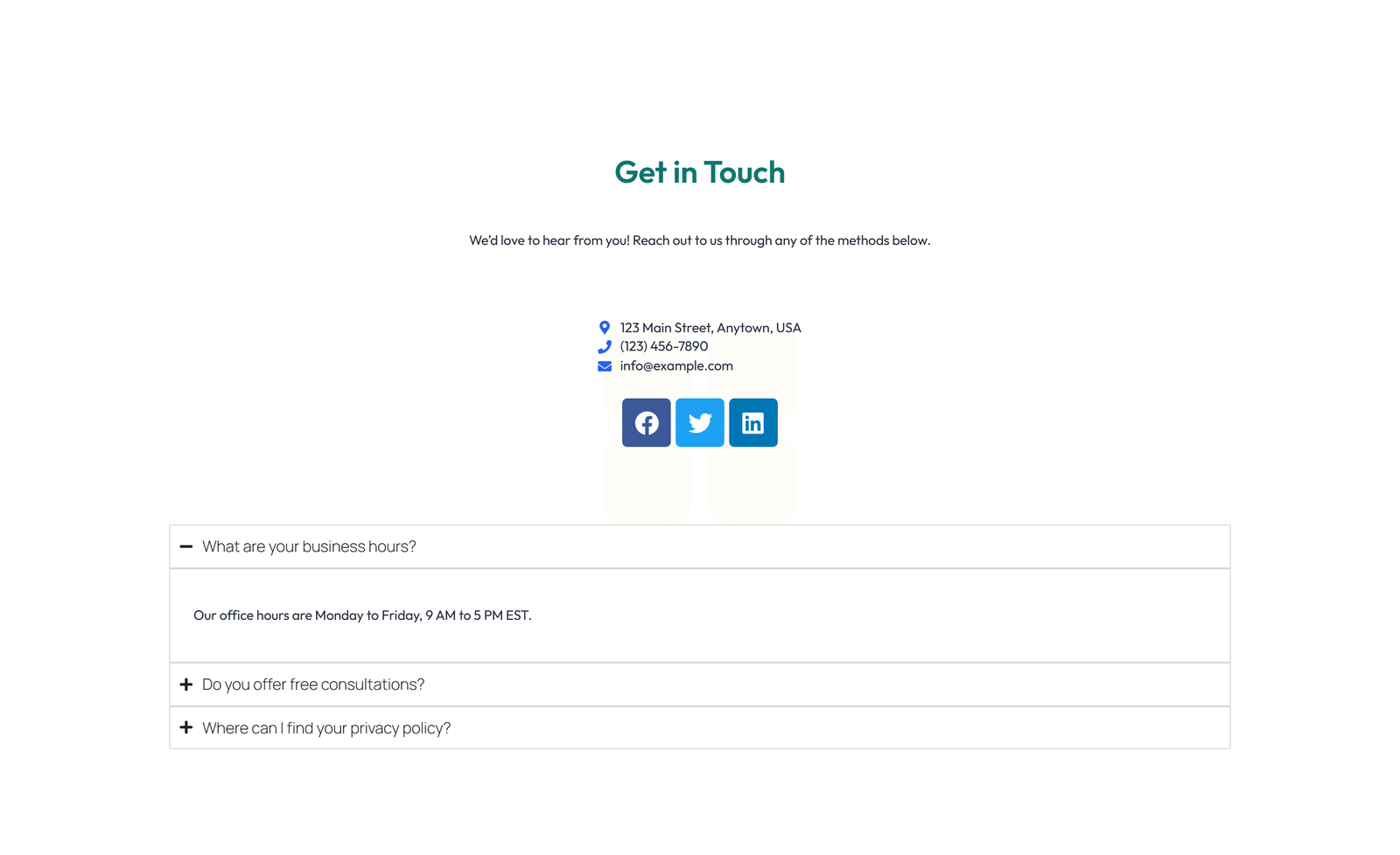 Screenshot of Split Contact with Info Left and Image Right 72 - Elementor Contact Sections component