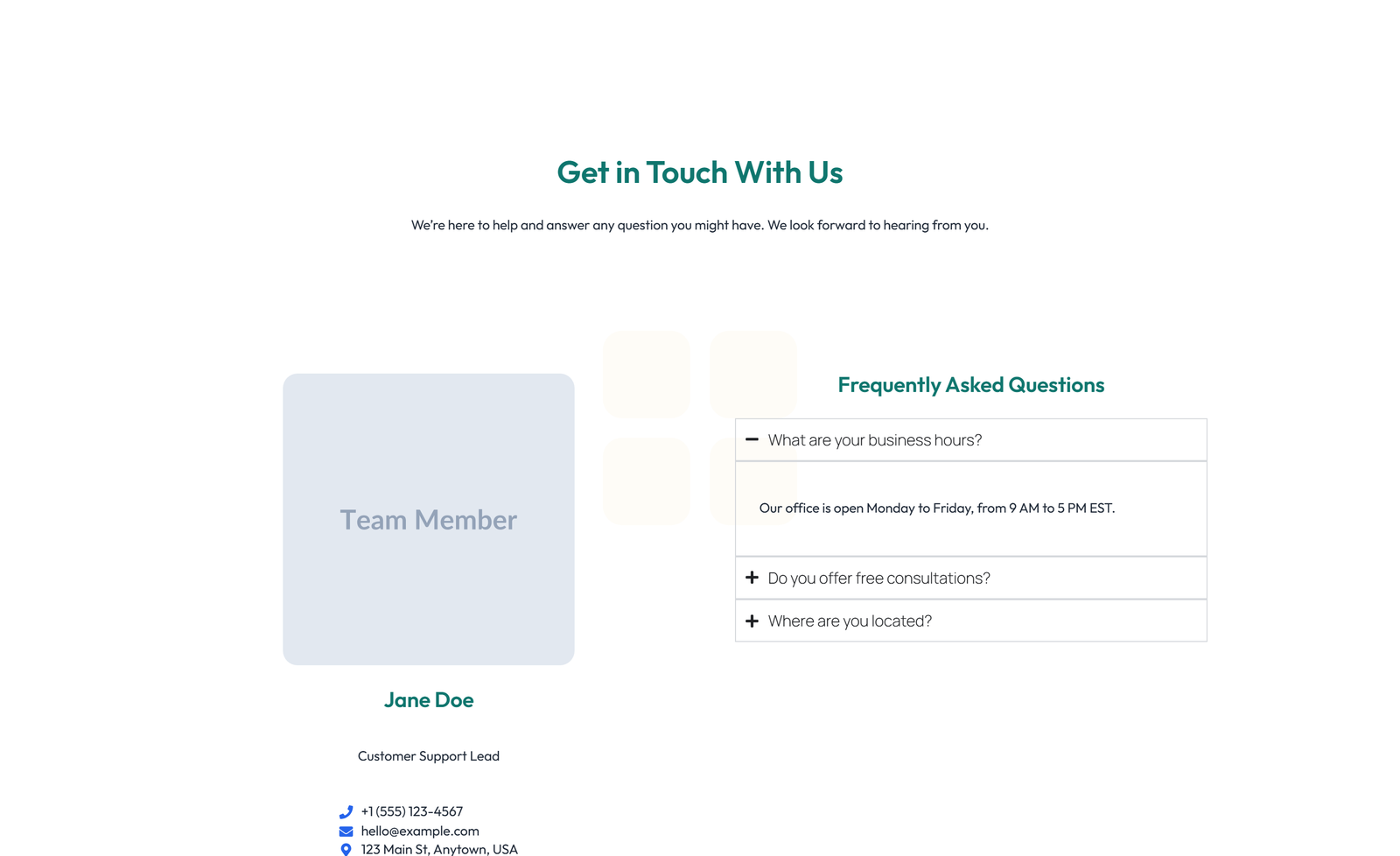 Split Contact with Info Left and Form Right 75 - Elementor component