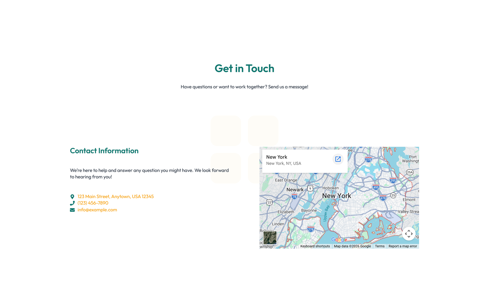 Split Contact with Info and Social Left and Map Right 76 - Elementor component