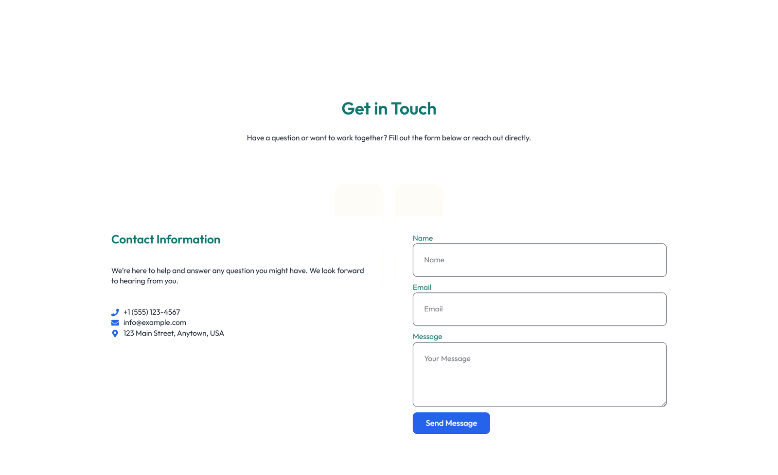 Screenshot of Centered Contact with Form, Info Below 79 - Elementor Contact Sections component