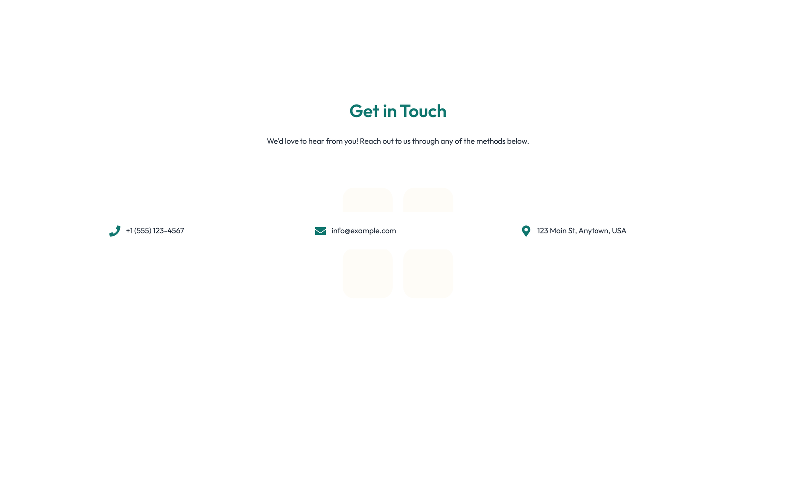 Screenshot of Centered Contact with Form, Info Below 82 - Elementor Contact Sections component