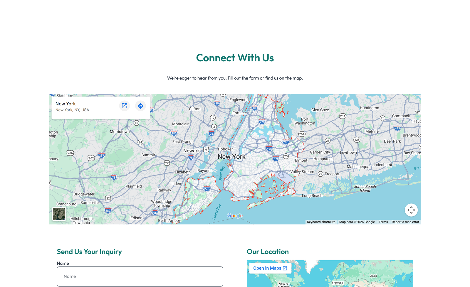 Split Contact with Info and Social Left and Map Right 87 - Elementor component