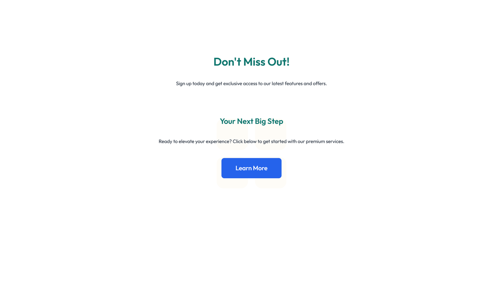 Screenshot of Centered Call to Action with Heading, Subtitle, CTA, Note 7 - Elementor CTA Sections component