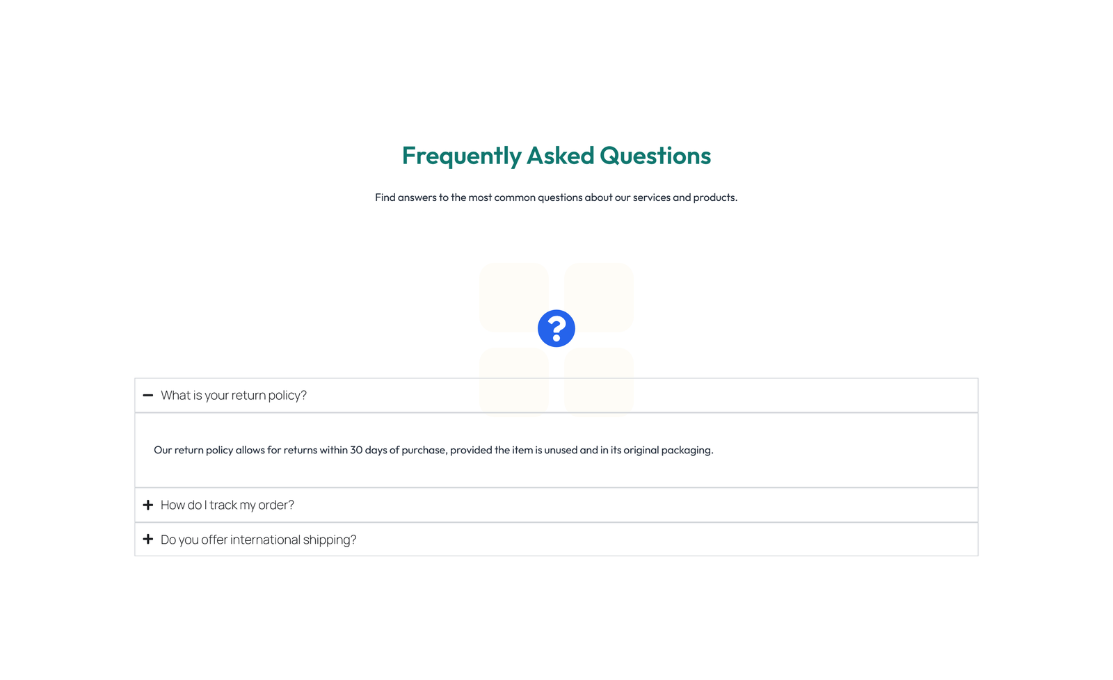 Screenshot of Split FAQ with Text and CTA Left and Accordion Right 4 - Elementor FAQ Sections component