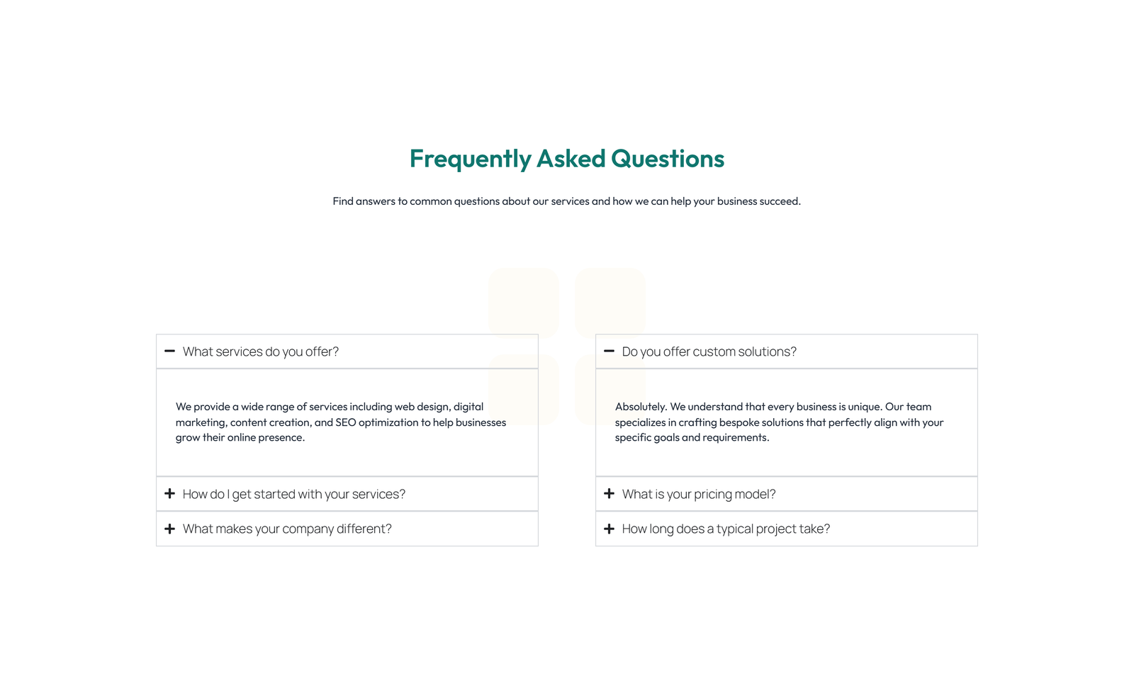 Split FAQ with Text and CTA Left and Accordion Right 5 - Elementor component