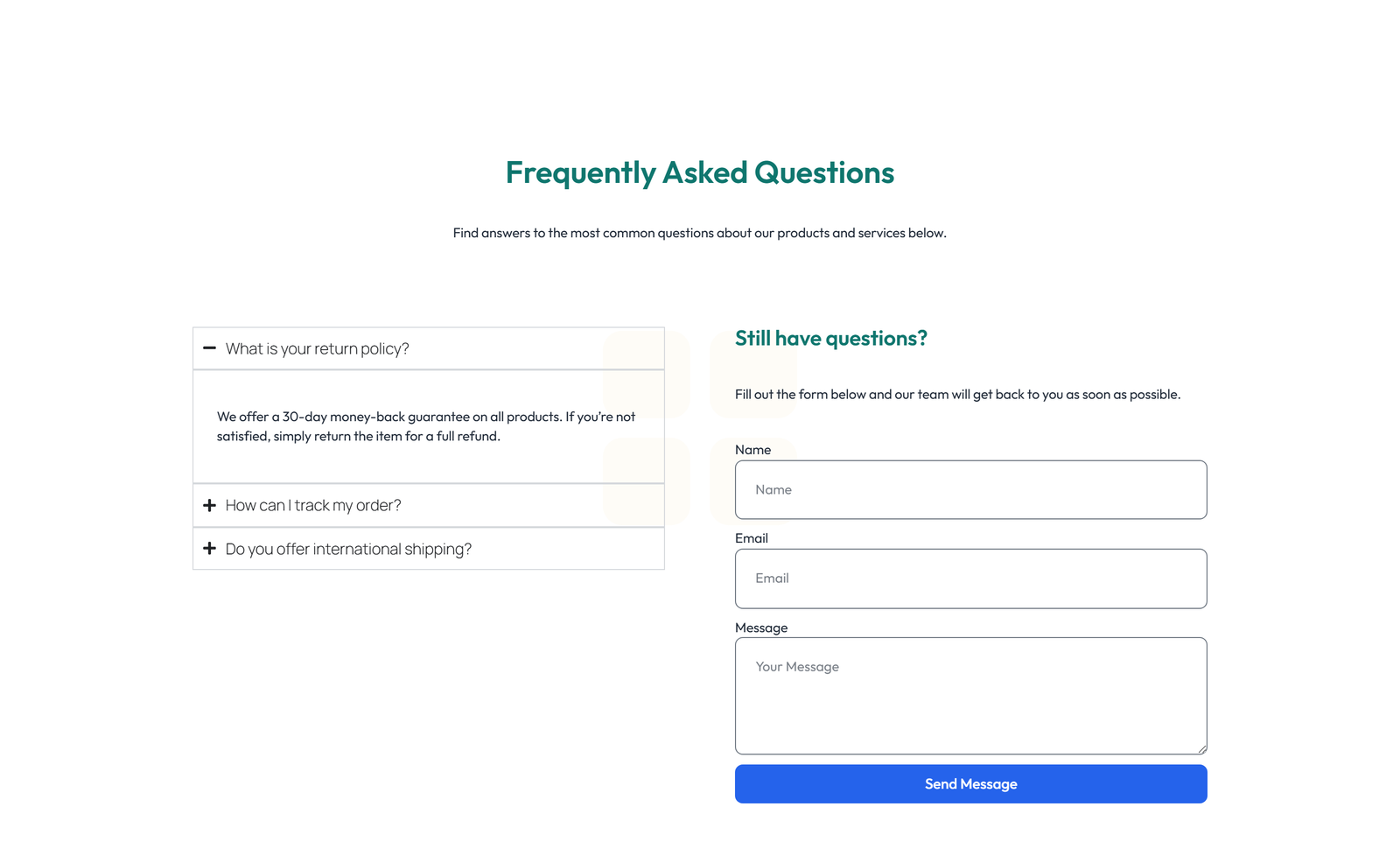 Split FAQ with Text and CTA Left and Accordion Right 6 - Elementor component