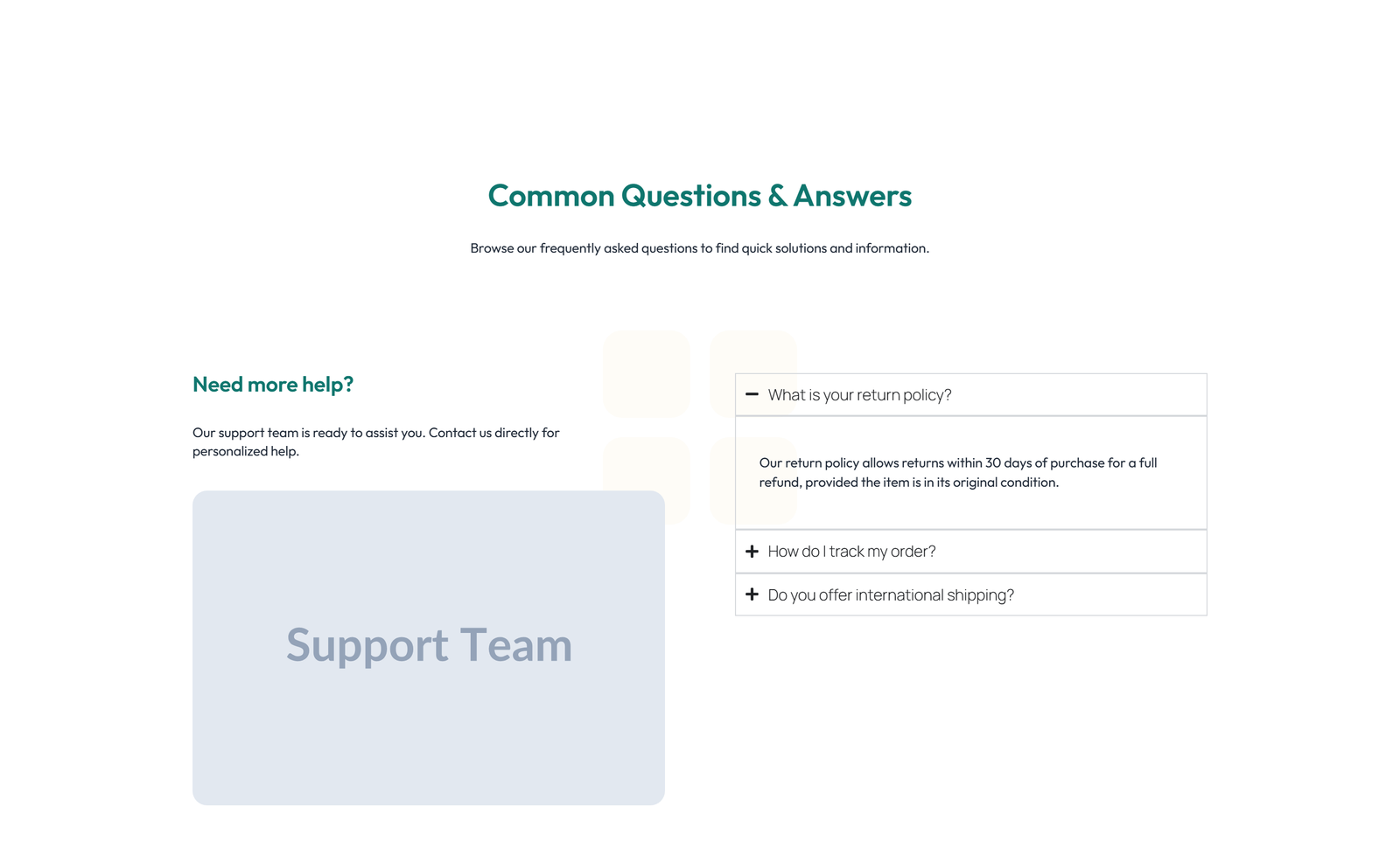 Split FAQ with Text and CTA Left and Accordion Right 27 - Elementor component